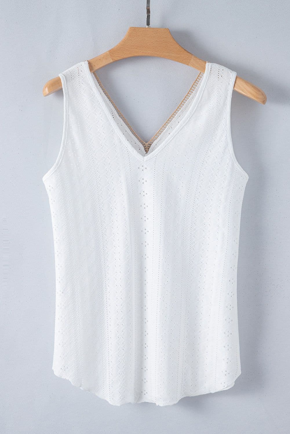 image-White Lace Crochet Tank Top V Neck Loose Fit