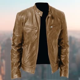 image-Gentleman's Warm Zipper Cardigan Pocket Decorated Pu Leather Coat