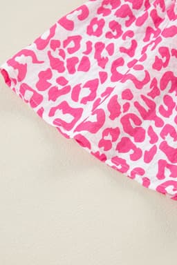 image-Leopard Print Mini Dress - Pink Long Sleeve Button Front
