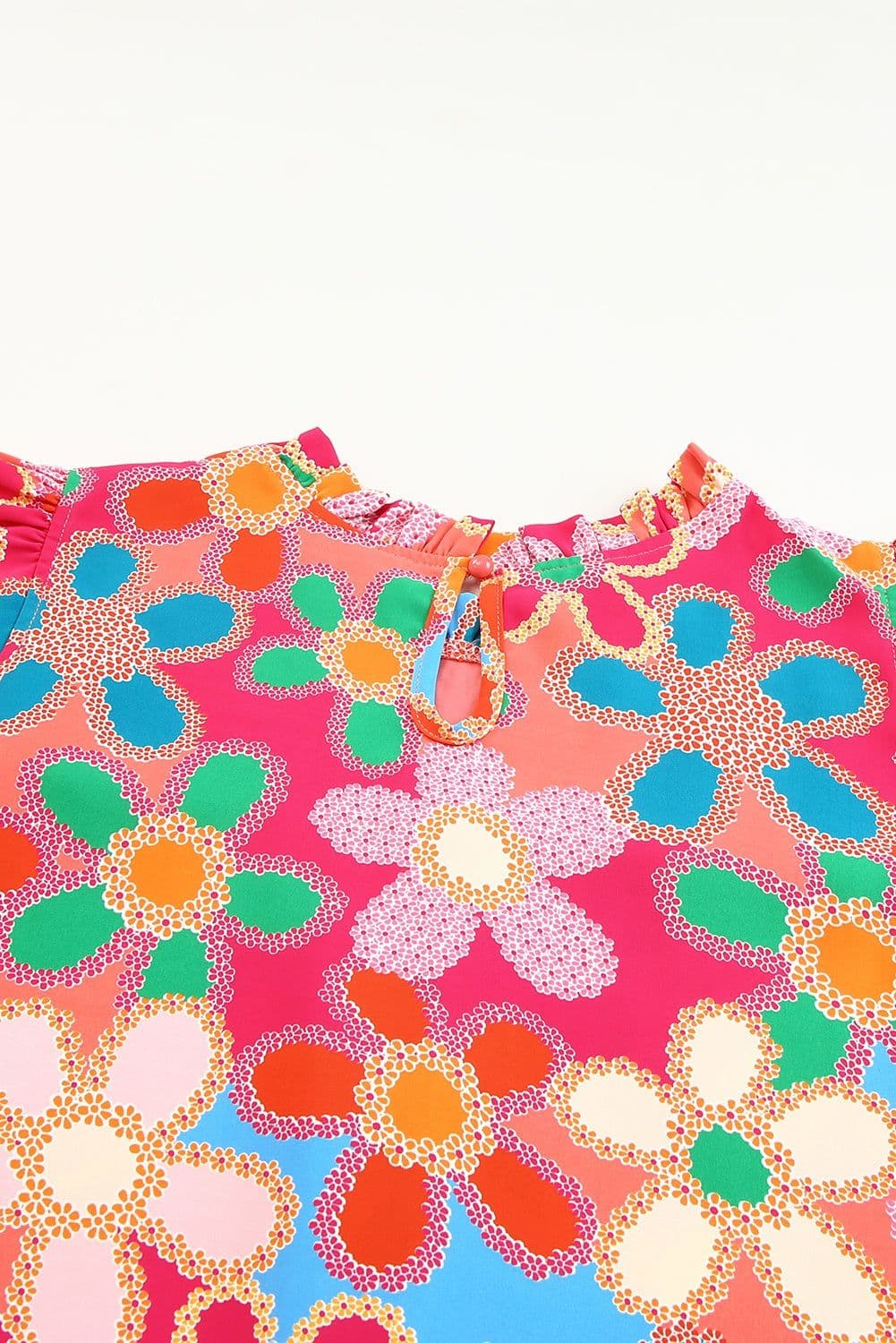 image-Rose Embroidered Floral Print Ruffle Trim Tank Top