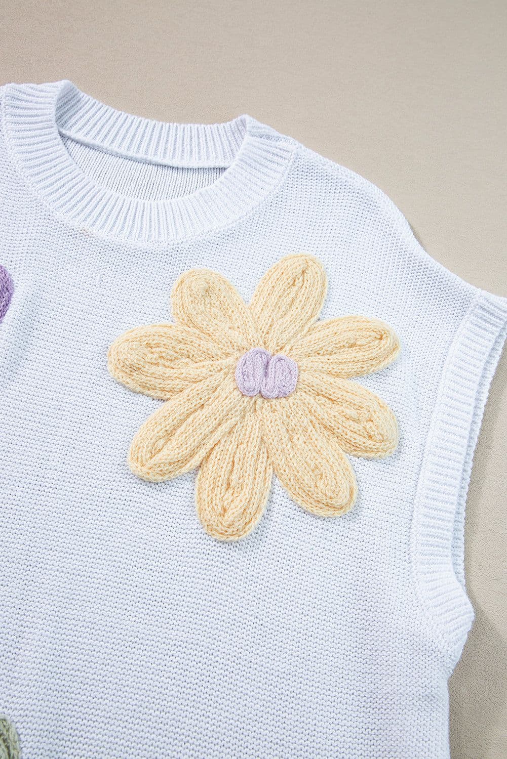 image-Crochet Flower Knit Sweater - White Short Sleeve