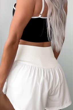 image-White Ribbed Patchwork High Waist Athletic Shorts