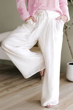 image-White Tie Waist Pleated Wide Leg Pants - Chic Casual Fit