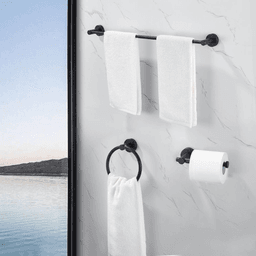 image-Bathroom Hardware Set, Thicken Space Aluminum 3 PCS Towel bar Set- Matte Black 16-27 Inches Adjustable Bathroom Accessories Set