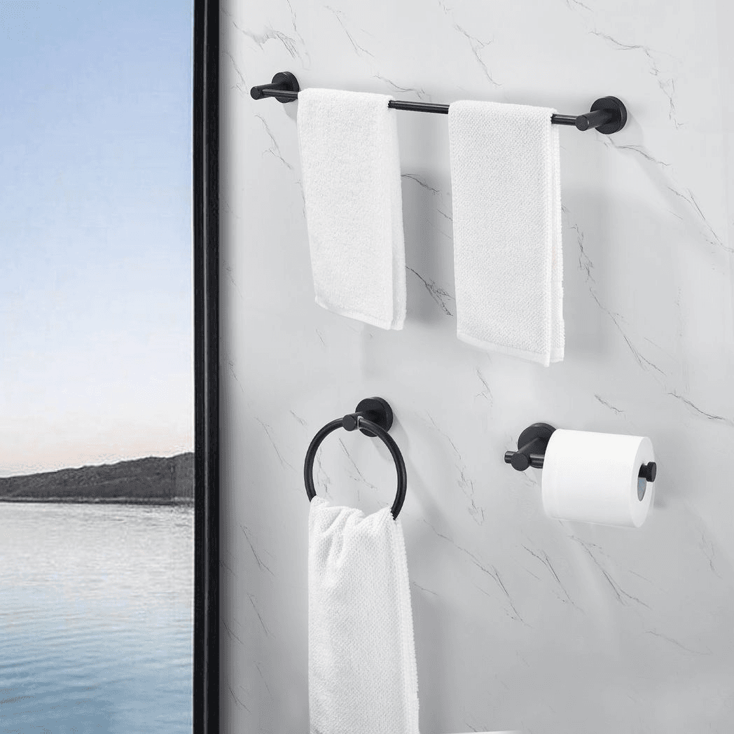 image-Bathroom Hardware Set, Thicken Space Aluminum 3 PCS Towel bar Set- Matte Black 16-27 Inches Adjustable Bathroom Accessories Set
