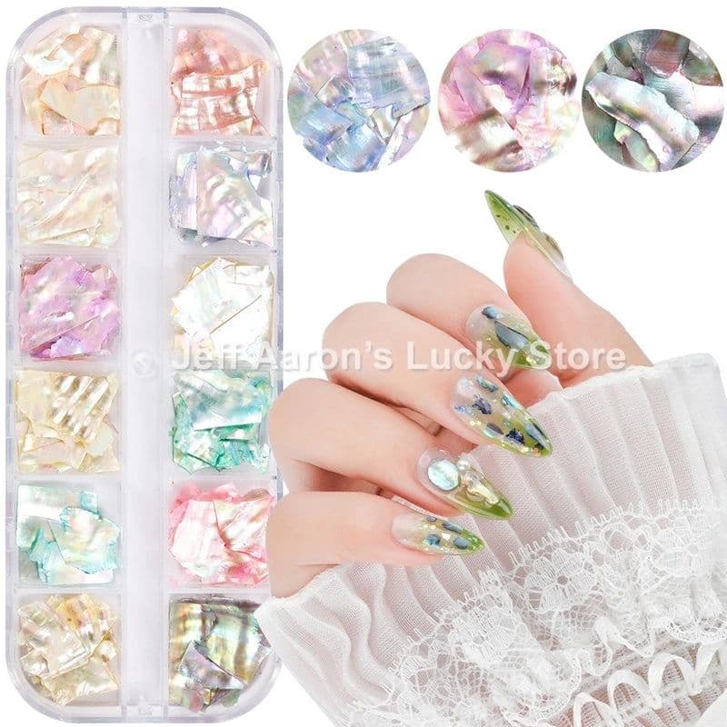 image-12 Colors Nails Abalone Shell Fragments Texture Natural Sea Shell 3d Glitter Nail Art Decoration Powder Sequins Beauty Tools