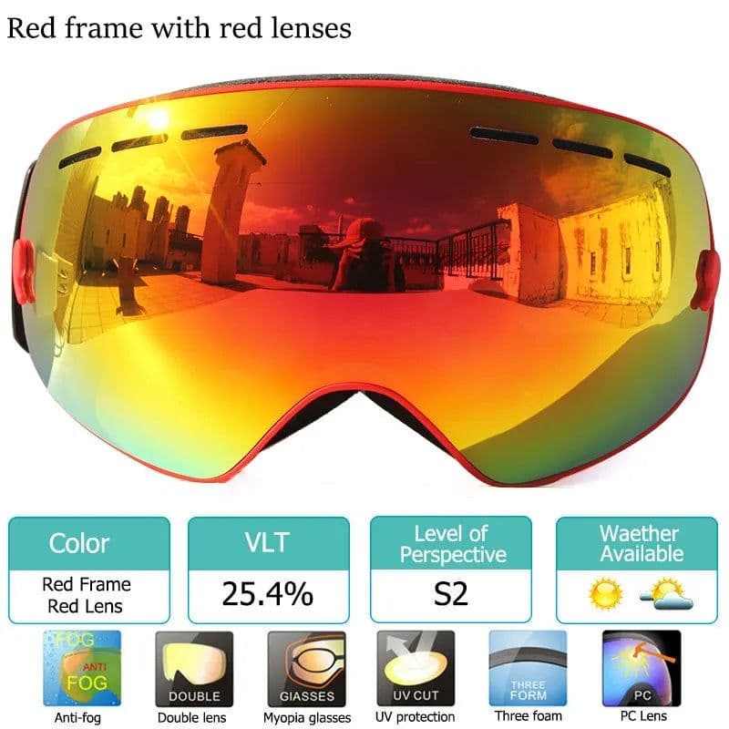 image-UV400 Double Layers Anti-fog Ski Goggles Lens Ski Mask Glasses Skiing Snow Snowboard Eyewear Mirror Polarize Goggles for Men
