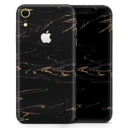 image-Black & Gold Marble Swirl V10 - Skin-Kit for the Apple iPhone XR, XS