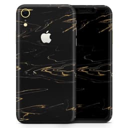 image-Black & Gold Marble Swirl V10 - Skin-Kit for the Apple iPhone XR, XS