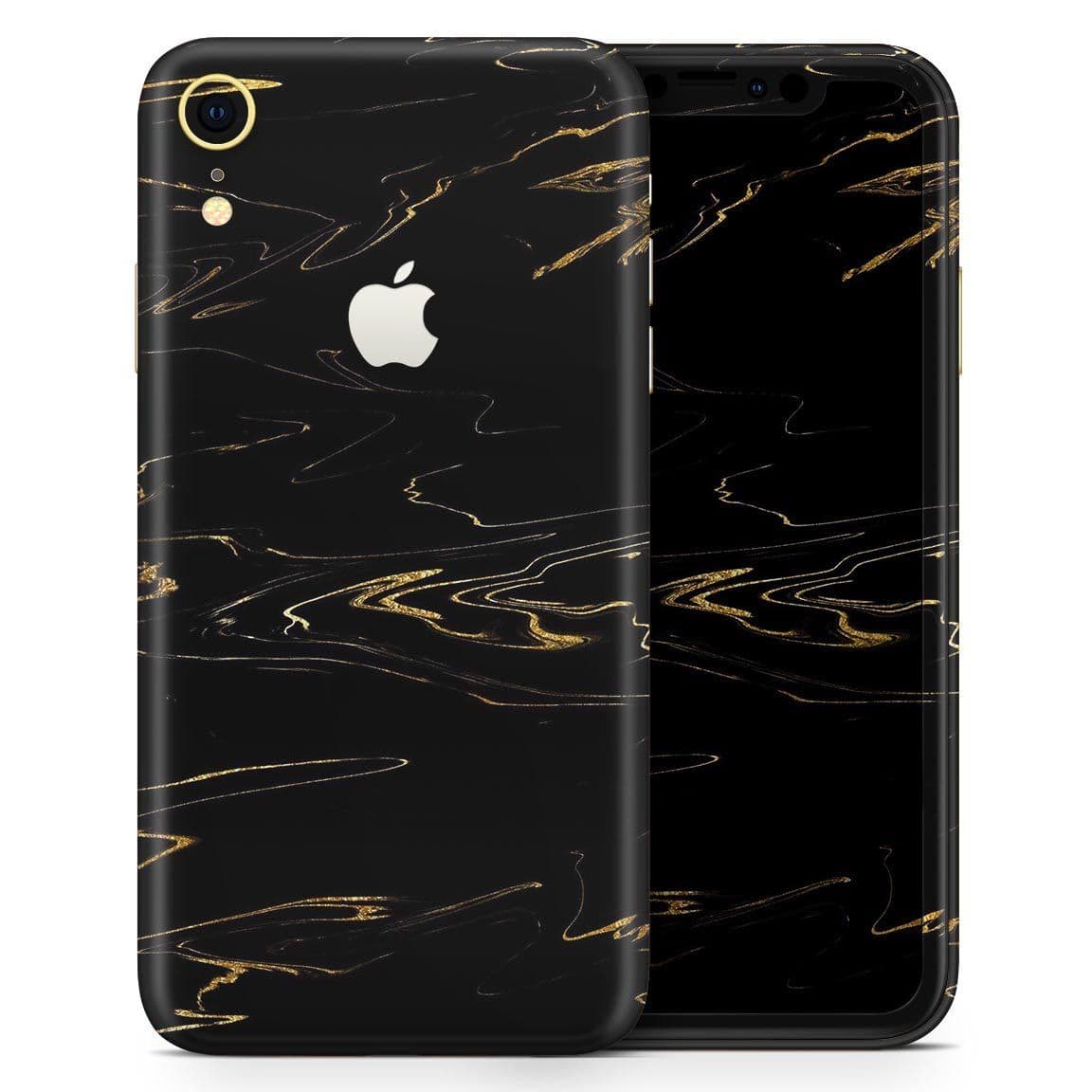 image-Black & Gold Marble Swirl V10 - Skin-Kit for the Apple iPhone XR, XS