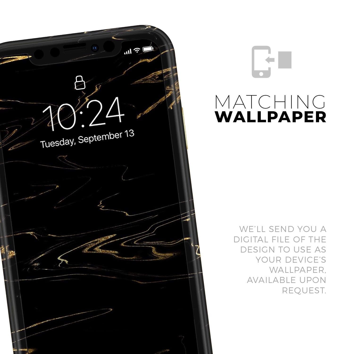 image-Black & Gold Marble Swirl V10 - Skin-Kit for the Apple iPhone XR, XS