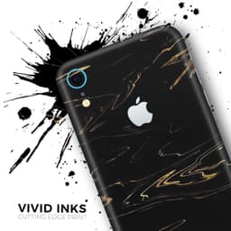 image-Black & Gold Marble Swirl V10 - Skin-Kit for the Apple iPhone XR, XS