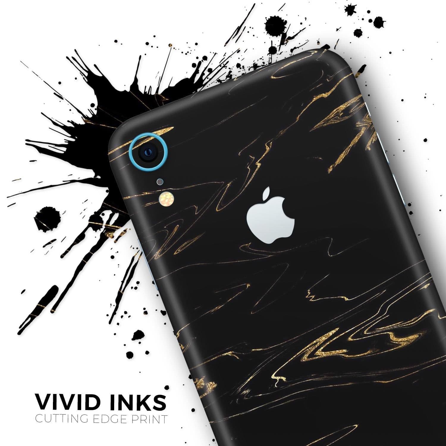 image-Black & Gold Marble Swirl V10 - Skin-Kit for the Apple iPhone XR, XS