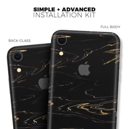 image-Black & Gold Marble Swirl V10 - Skin-Kit for the Apple iPhone XR, XS