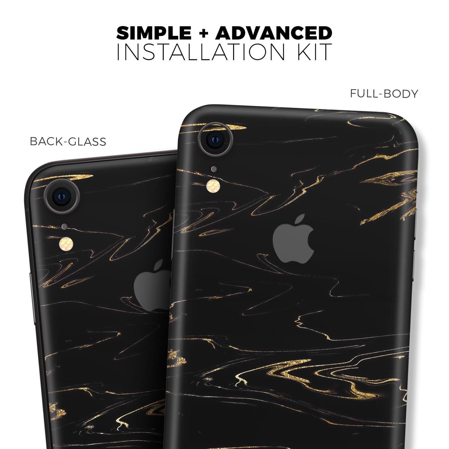 image-Black & Gold Marble Swirl V10 - Skin-Kit for the Apple iPhone XR, XS