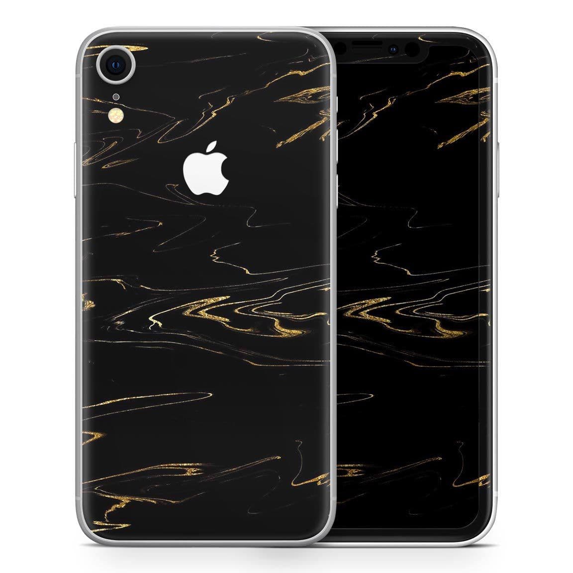 image-Black & Gold Marble Swirl V10 - Skin-Kit for the Apple iPhone XR, XS