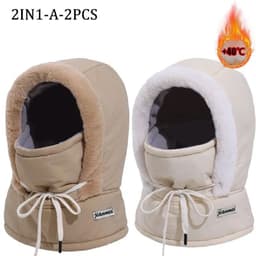 image-Cold Weather Thermal Balaclava Scarf Winter Windproof Hood Hat Plush Neck Warmer Ski Face Mask for Outdoor Activities
