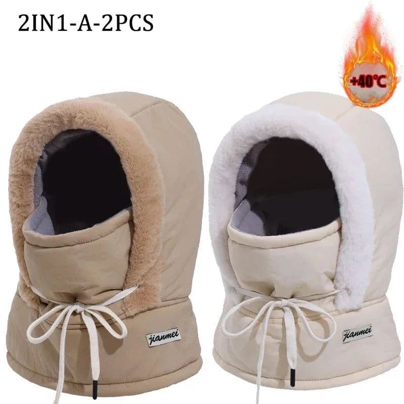 image-Cold Weather Thermal Balaclava Scarf Winter Windproof Hood Hat Plush Neck Warmer Ski Face Mask for Outdoor Activities