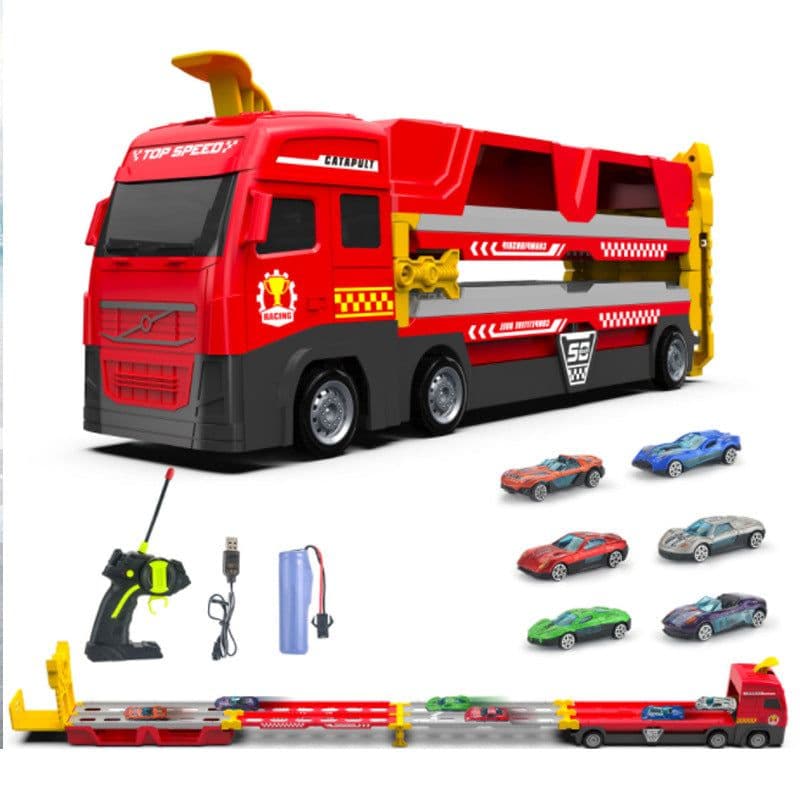 image-Cross-border large children's toys four-way remote control alloy ejection storage deformation track large truck manufacturer supply