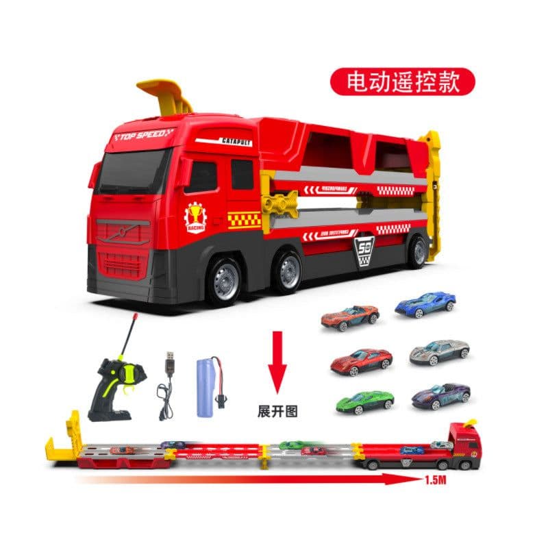 image-Cross-border large children's toys four-way remote control alloy ejection storage deformation track large truck manufacturer supply