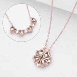 image-A new two-wear heart-to-heart female opening and closing four-leaf clover necklace fashion love folding creative collarbone chain wholesale