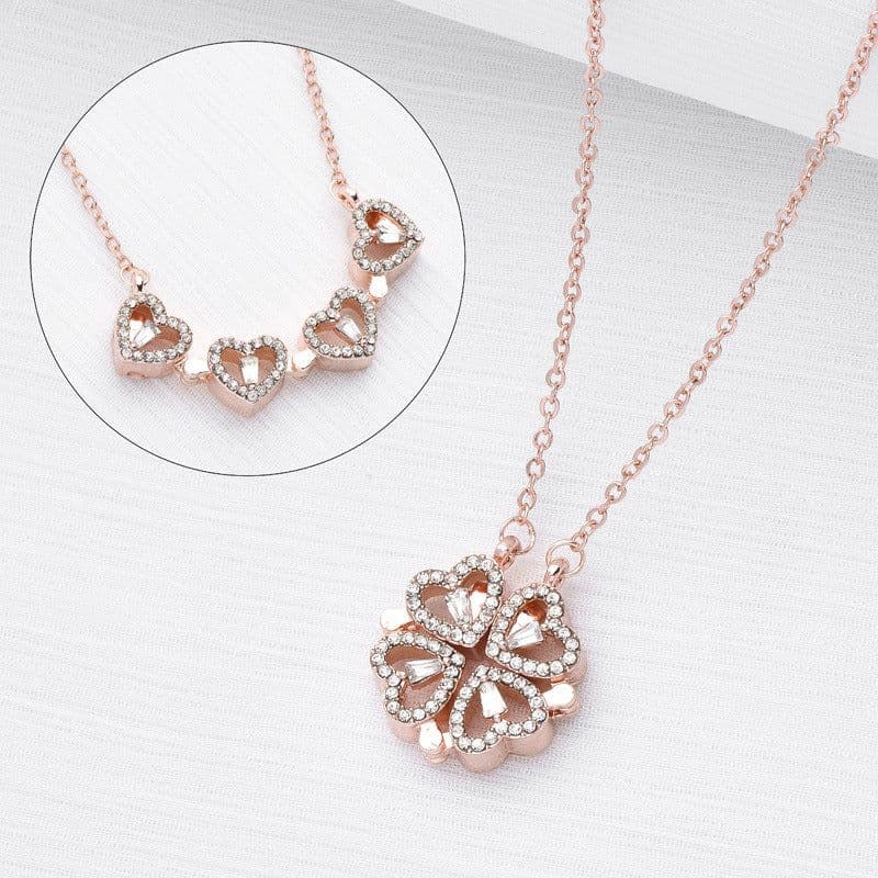 image-A new two-wear heart-to-heart female opening and closing four-leaf clover necklace fashion love folding creative collarbone chain wholesale