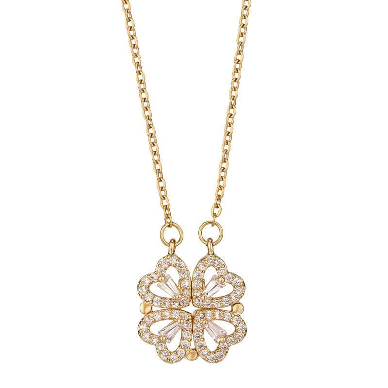 image-A new two-wear heart-to-heart female opening and closing four-leaf clover necklace fashion love folding creative collarbone chain wholesale