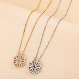 image-A new two-wear heart-to-heart female opening and closing four-leaf clover necklace fashion love folding creative collarbone chain wholesale