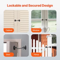 image-VEVOR Hook and Eye Gate Latch, 2 Pack Barn Door Latch Hook with Mounting Screws, Stainless Steel Hook and Eye Latch, Hook Lock for Sliding Barn Door, Cabinet, Window, Gate, Fence, Bathroom, Black
