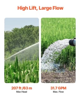 image-VEVOR Deep Well Submersible Pump, 1 HP Output Power, 115V, 31.7 GPM Flow 207 ft Head, with 32.81 ft Cord External Control Box, Stainless Steel Water Pump, for Industrial Irrigation and Home Use, IP68