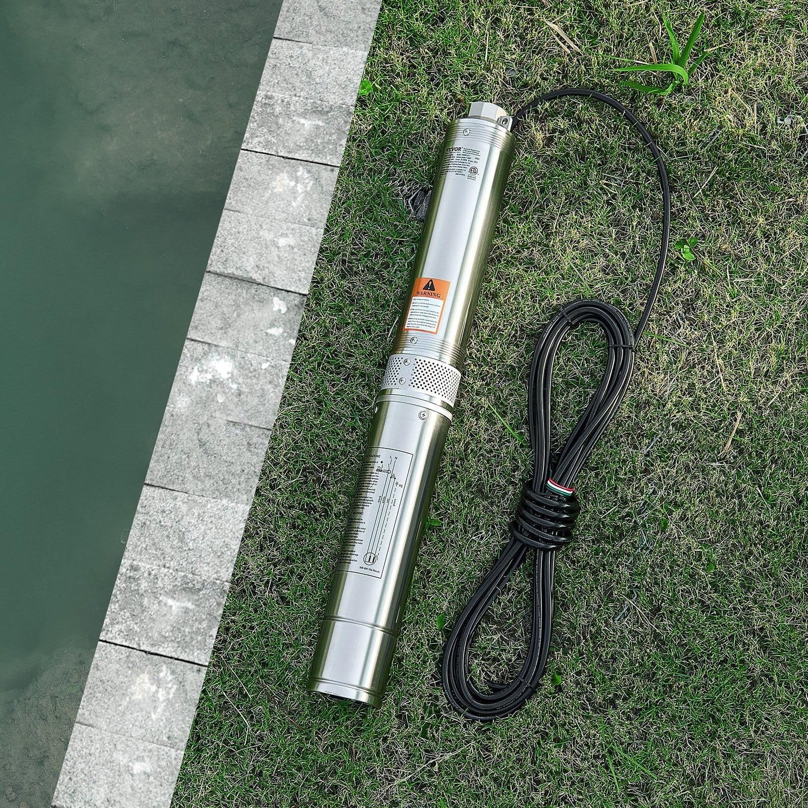 image-VEVOR Deep Well Submersible Pump, 1 HP Output Power, 115V, 31.7 GPM Flow 207 ft Head, with 32.81 ft Cord External Control Box, Stainless Steel Water Pump, for Industrial Irrigation and Home Use, IP68