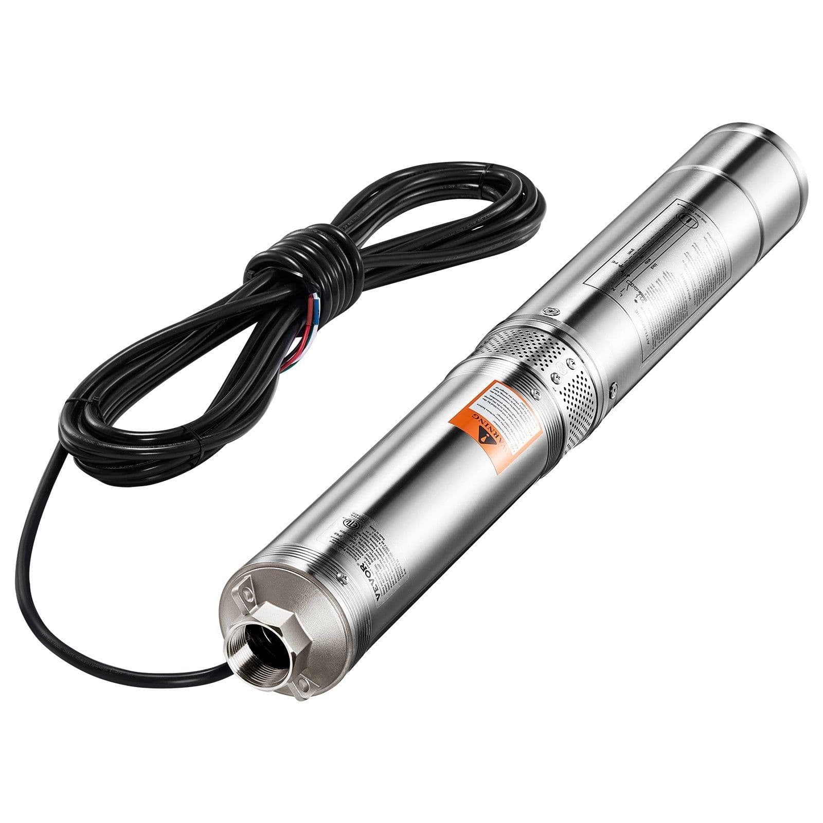 image-VEVOR Deep Well Submersible Pump, 1 HP Output Power, 115V, 31.7 GPM Flow 207 ft Head, with 32.81 ft Cord External Control Box, Stainless Steel Water Pump, for Industrial Irrigation and Home Use, IP68