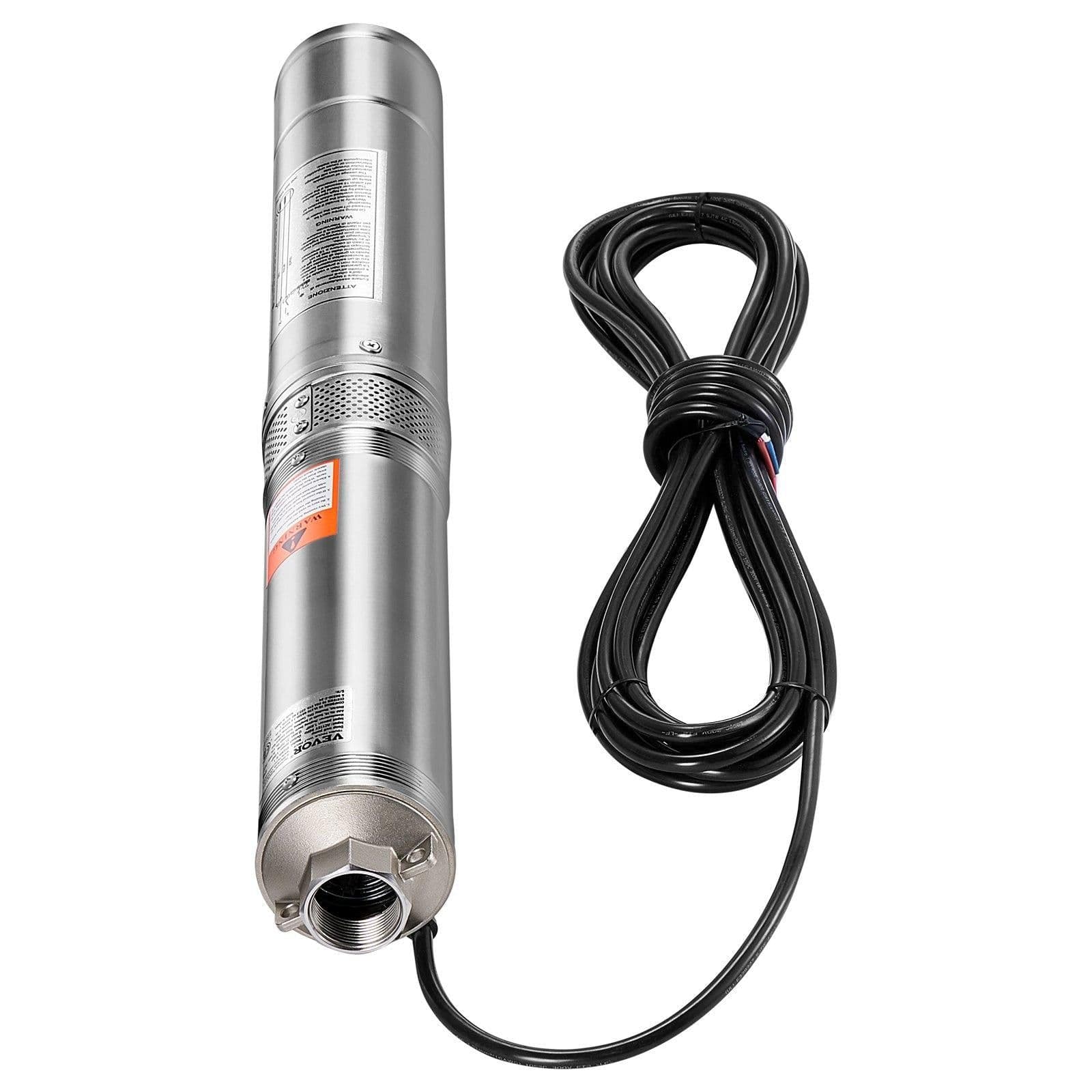 image-VEVOR Deep Well Submersible Pump, 1 HP Output Power, 115V, 31.7 GPM Flow 207 ft Head, with 32.81 ft Cord External Control Box, Stainless Steel Water Pump, for Industrial Irrigation and Home Use, IP68