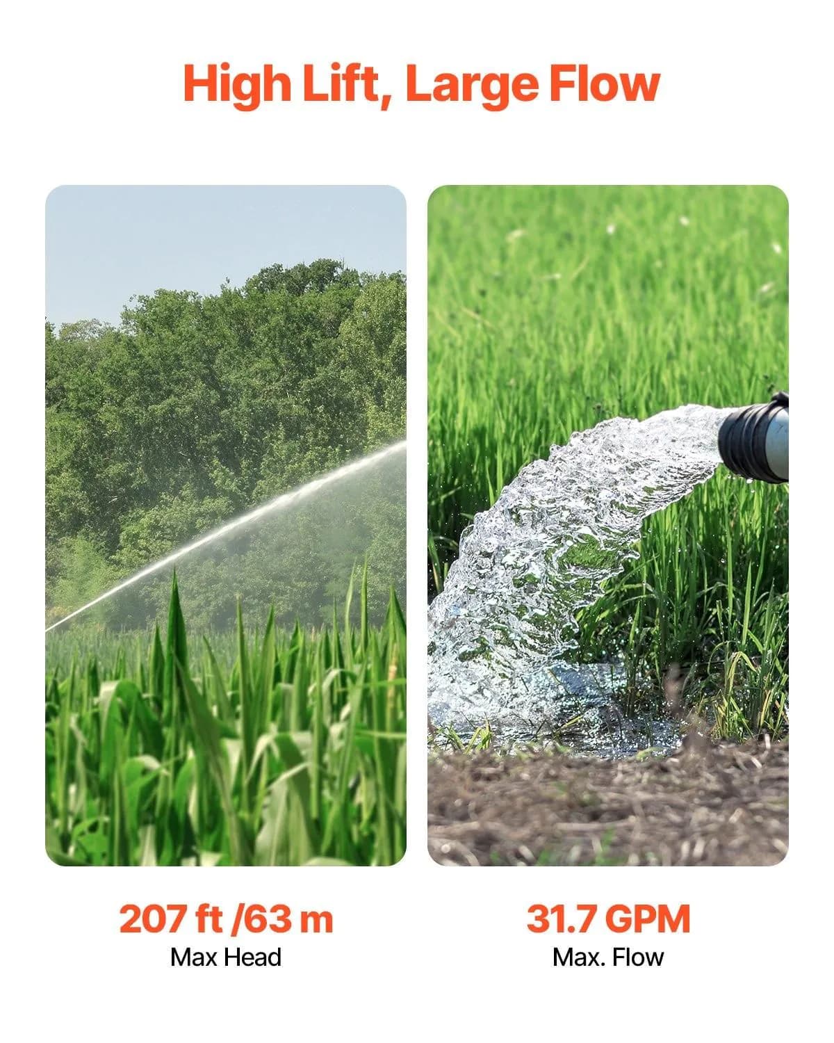 image-VEVOR Deep Well Submersible Pump, 1 HP Output Power, 230V, 31.7 GPM Flow 207 ft Head, with 32.81 ft Cord External Control Box, Stainless Steel Water Pump, for Industrial Irrigation and Home Use, IP68