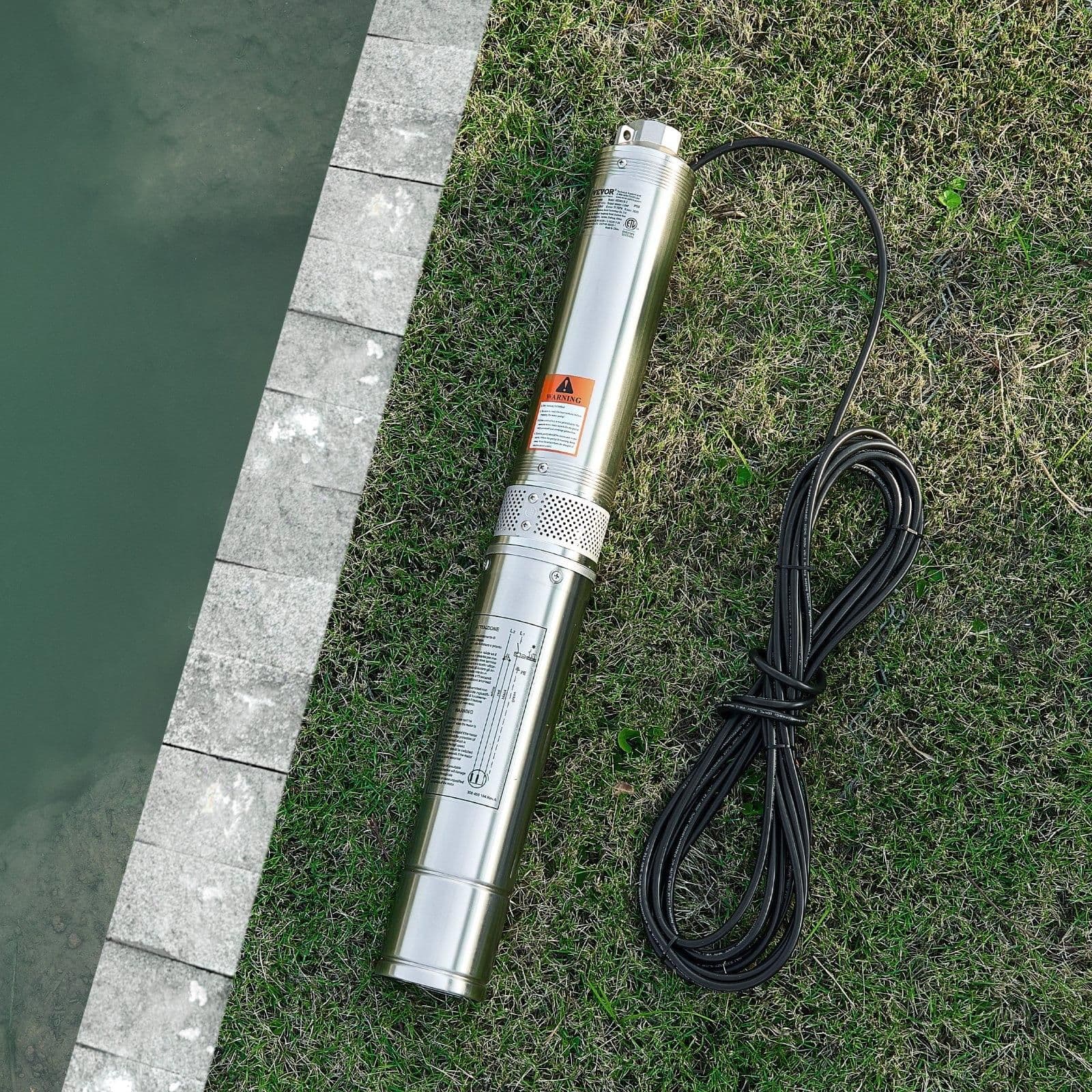 image-VEVOR Deep Well Submersible Pump, 1 HP Output Power, 230V, 31.7 GPM Flow 207 ft Head, with 32.81 ft Cord External Control Box, Stainless Steel Water Pump, for Industrial Irrigation and Home Use, IP68