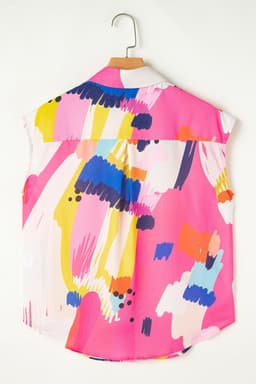 image-Multicolour Abstract Print Collared Cap Sleeve Shirt
