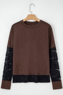 image-Light French Beige Sheer Lace Long Sleeve Tee