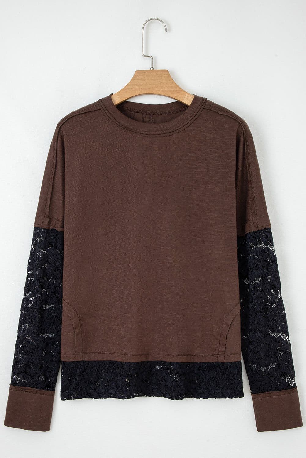 image-Light French Beige Sheer Lace Long Sleeve Tee