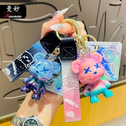 image-Creative Cartoon Resin Gradient Graffiti Bear Keychain Fashion Car Keychain Cute Bag Small Ornament