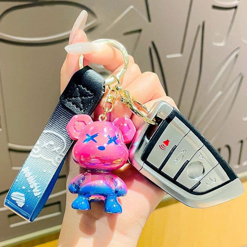 image-Creative Cartoon Resin Gradient Graffiti Bear Keychain Fashion Car Keychain Cute Bag Small Ornament