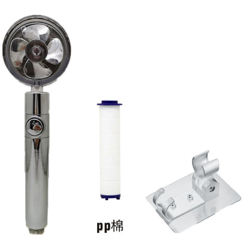 image-Xiaoman waist pressurized hand-held shower head propeller maple leaf turbo one-key water-stop shower shower head