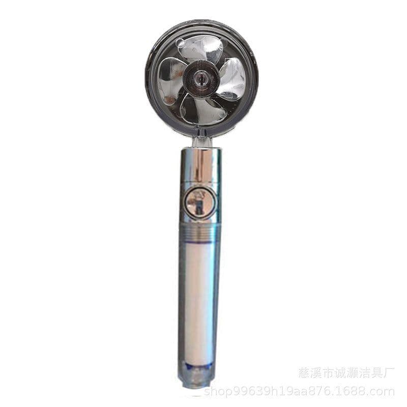 image-Xiaoman waist pressurized hand-held shower head propeller maple leaf turbo one-key water-stop shower shower head