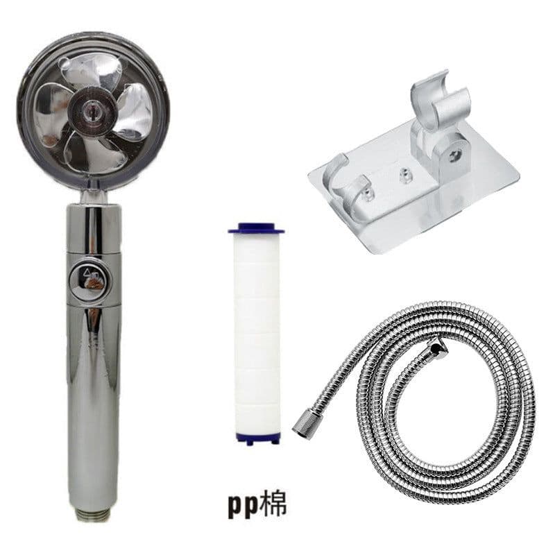 image-Xiaoman waist pressurized hand-held shower head propeller maple leaf turbo one-key water-stop shower shower head