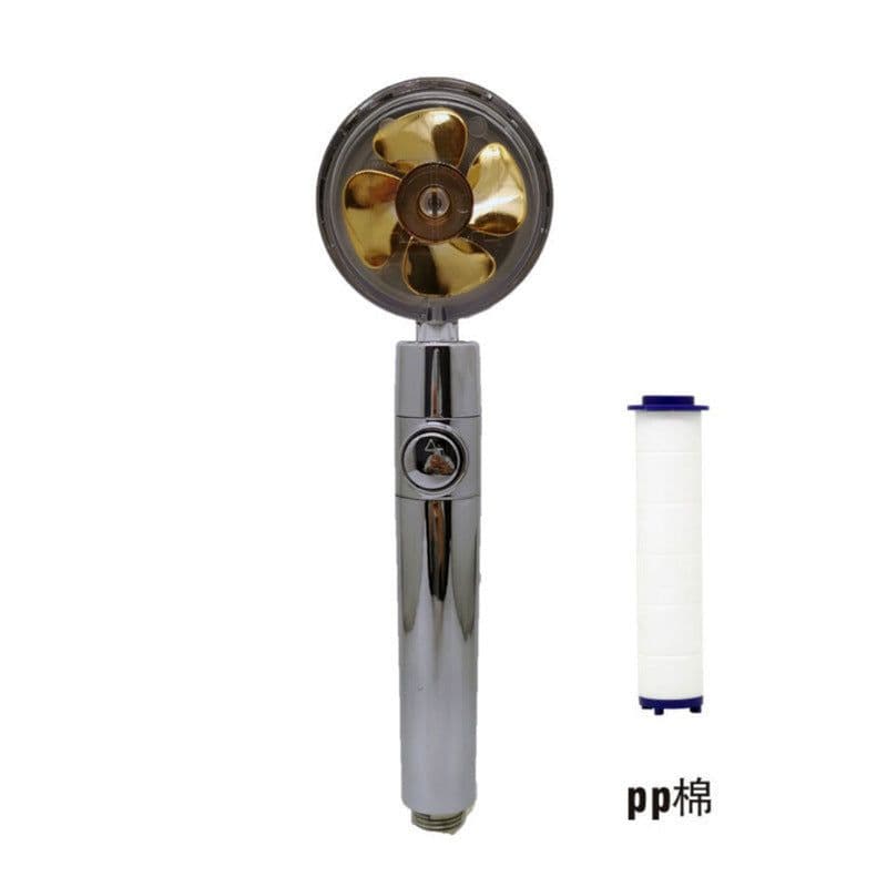 image-Xiaoman waist pressurized hand-held shower head propeller maple leaf turbo one-key water-stop shower shower head