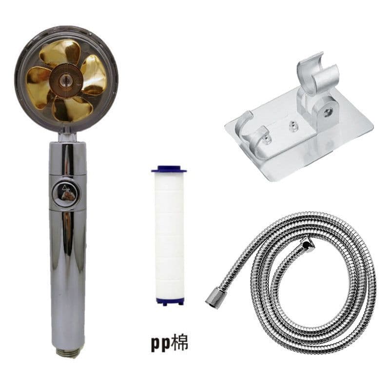 image-Xiaoman waist pressurized hand-held shower head propeller maple leaf turbo one-key water-stop shower shower head