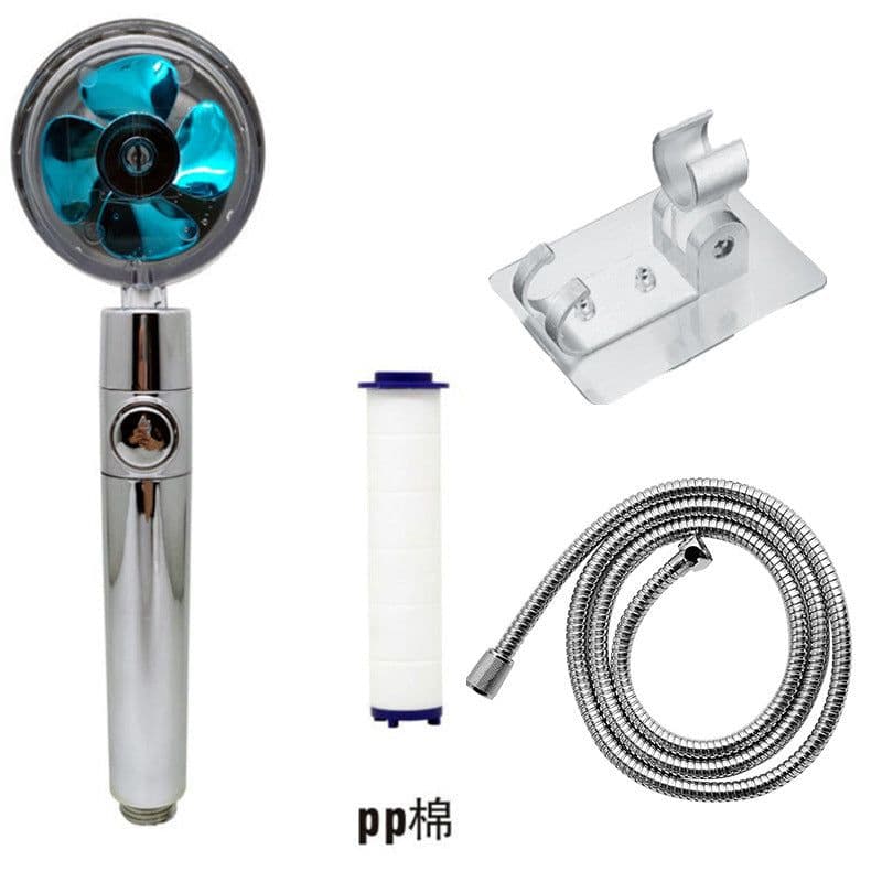 image-Xiaoman waist pressurized hand-held shower head propeller maple leaf turbo one-key water-stop shower shower head