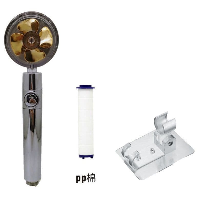 image-Xiaoman waist pressurized hand-held shower head propeller maple leaf turbo one-key water-stop shower shower head