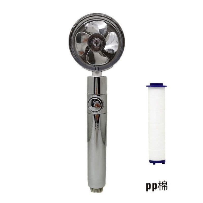 image-Xiaoman waist pressurized hand-held shower head propeller maple leaf turbo one-key water-stop shower shower head
