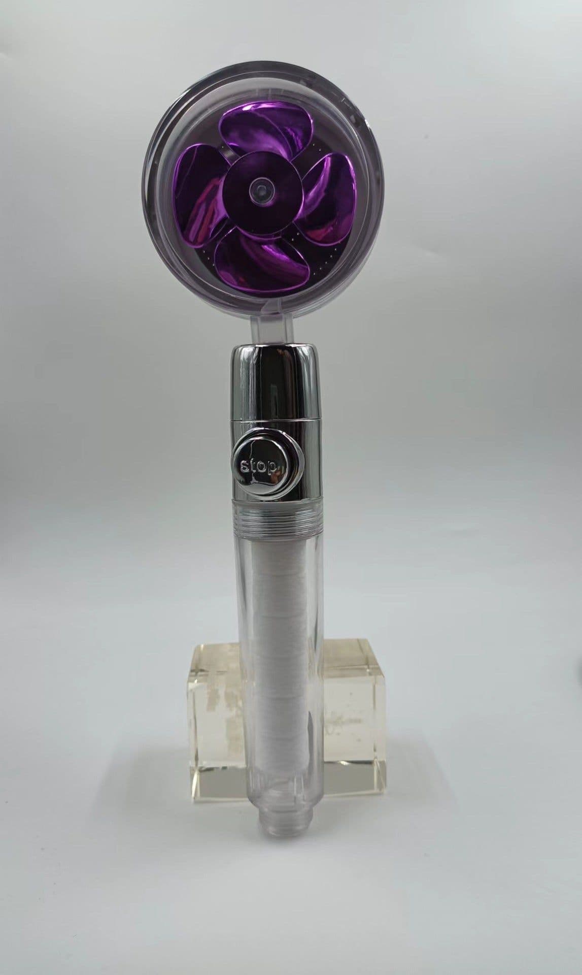 image-Xiaoman waist pressurized hand-held shower head propeller maple leaf turbo one-key water-stop shower shower head