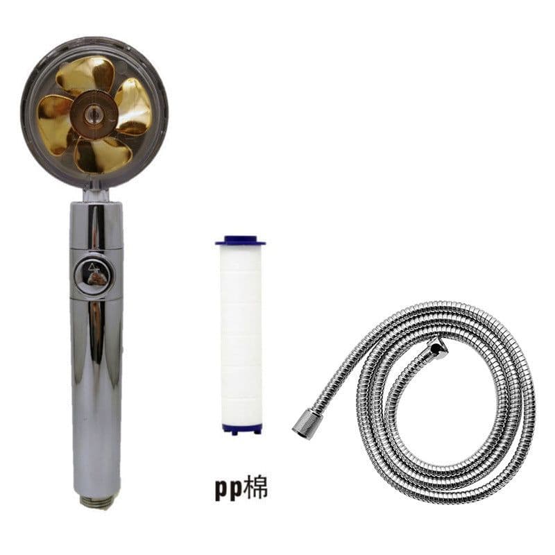 image-Xiaoman waist pressurized hand-held shower head propeller maple leaf turbo one-key water-stop shower shower head
